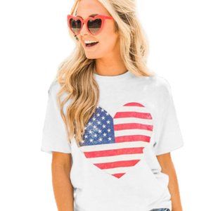 White Heart American Flag Graphic T-Shirt